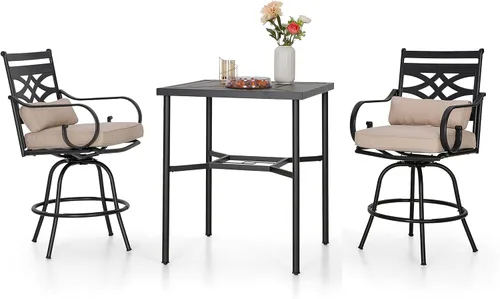 Miniatura 8 de Sophia & William Juego de bar de patio de 5 piezas, juego de comedor alto para patio con 4 taburetes giratorios y 1 mesa de bar rectangular, muebles