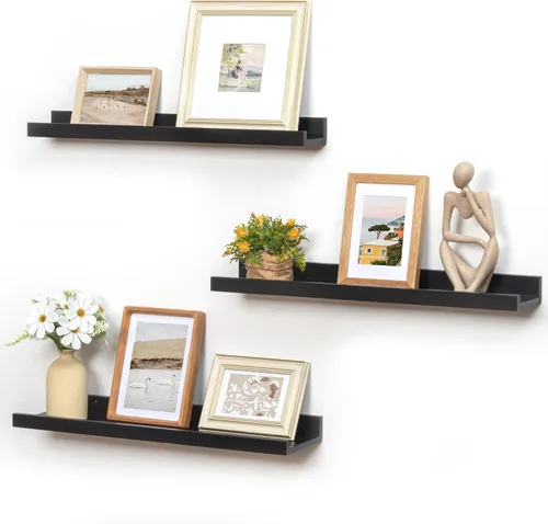Miniatura 32 de FLYJOE Estante de repisa de fotos para pared, 24 pulgadas de madera de fresno maciza, estantes para libros de guardería, estantes flotantes