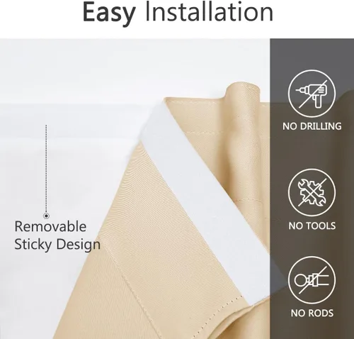 Miniatura 3 de Muamar Cortinas opacas sin taladro, paneles de cortina para ventana fáciles de instalar, juego de 2 paneles de cortinas portátiles para dormitorio