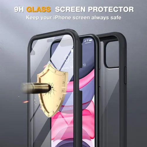 Miniatura 7 de Miracase Glass Series - Funda para iPhone 11 de 6.1 pulgadas, funda resistente de cuerpo completo mejorado con protector de pantalla de vidrio Negro