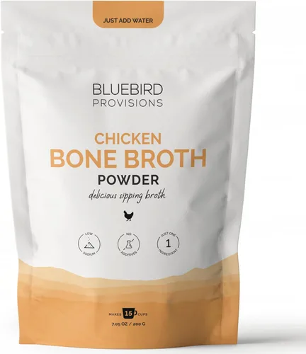BLUEBIRD PROVISIONS Polvo de caldo de hueso de pollo - Polvo de proteína sabrosa baja en sodio - Polvo de proteína de carnívoro con 0.42 oz de