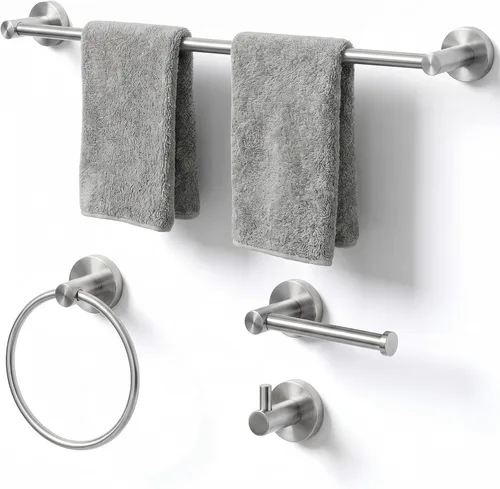 Miniatura 17 de Juego de toallas de baño de 24 pulgadas para montar en la pared, juego de 4 piezas de acero inoxidable duradero con toallero, anillo para toallas