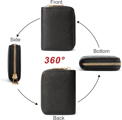 Miniatura 6 de CORALDAISY Cartera de piel vegana con tarjetero para tarjetas de crédito con cremallera, 1-negro, Mini