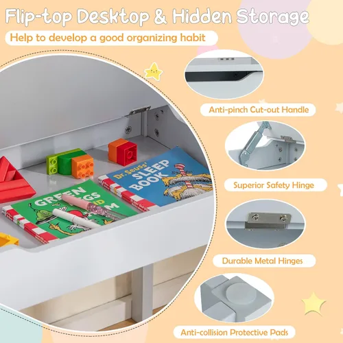 Miniatura 3 de Costzon - Juego de mesa y silla para niños, mesa de arte y manualidades con tapa abatible para sala de juegos, jardín de infantes, escritorio