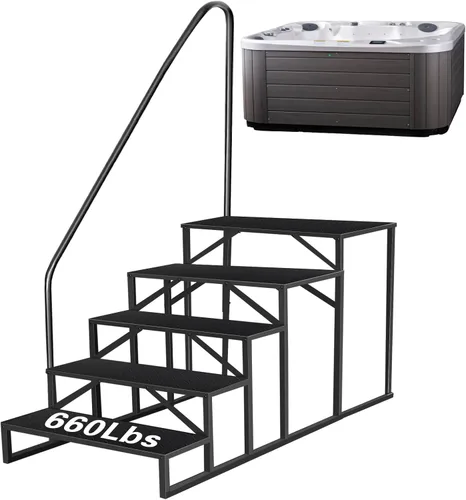 Miniatura 9 de Escaleras de bañera de hidromasaje con pasamanos, escalera de piscina de 2 escalones sobre el suelo, escaleras antideslizantes para caravana