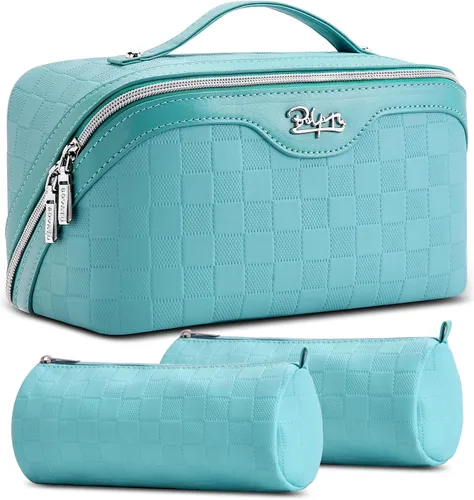 Miniatura 43 de BOYATU Bolsa organizadora de maquillaje de viaje, bolsa de cosméticos: Juego de 3 bolsas de maquillaje para mujeres con asa - Bolsas de aseo