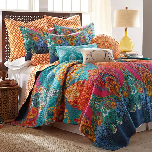 Miniatura 8 de Levtex Home - Juego de colcha Mackenzie - Colcha matrimonial y dos fundas estándar - Bohemio - Verde azulado, naranja, amarillo, verde, azul