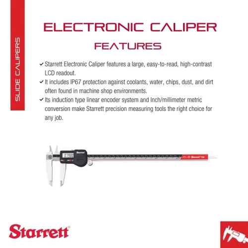 Miniatura 2 de Starrett Calibre de deslizamiento electrónico de acero inoxidable IP67 - Rango de 0-12", resolución de 0.0005", pantalla LCD, ajuste fino, bloqueo