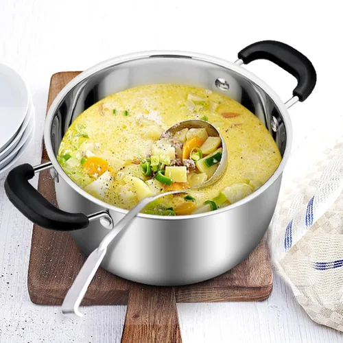 Miniatura 7 de TeamFar Olla de 3 cuartos de galón, olla de sopa de pasta de acero inoxidable con tapa, tapa de vidrio templado y asas dobles a prueba de calor,
