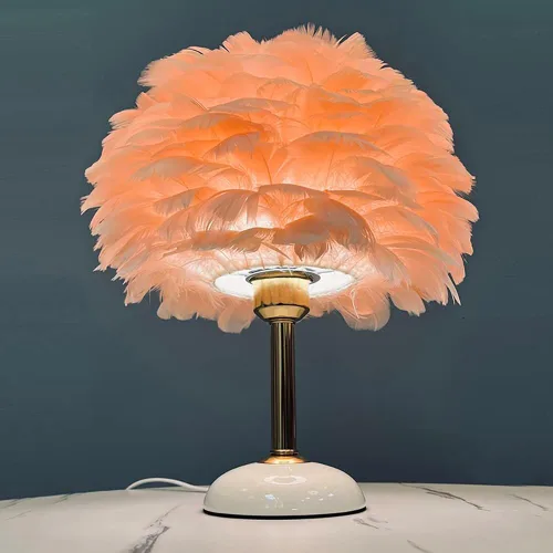 Miniatura 6 de Meefad Lámpara de noche de plumas, luz nocturna LED moderna con base de cerámica, lámpara de mesa rosa para dormitorio Rosado