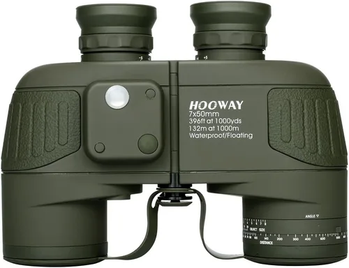 Hooway - Prismáticos marinos flotantes 7x50, impermeables, con telémetro interno y brújula para navegación, navegación en barco, observación de aves