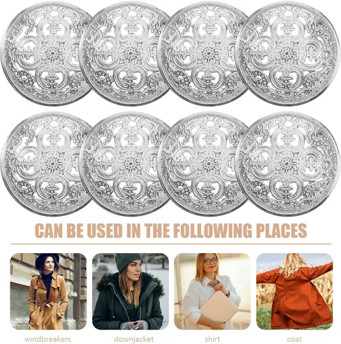Miniatura 5 de Milisten 30 botones planos redondos de metal, abrigos, chaquetas, camisas, trajes, pantalones botones para costura artesanal (plata, 0.98 pulgadas)