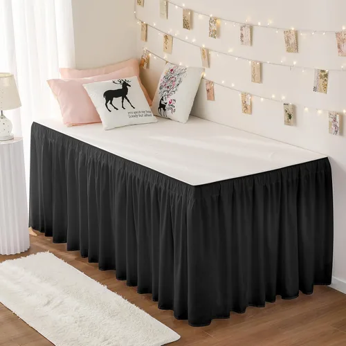 Miniatura 36 de Falda de cama RIMELA envoltura volante elástica que protege contra el polvo con color sólido, resistente a las arrugas y a la decoloración con Blanco