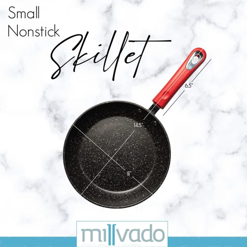 Miniatura 2 de Millvado Sartén antiadherente, sartén pequeña de 8 pulgadas con revestimiento antiadherente de granito más saludable, sartén para huevos de Rojo