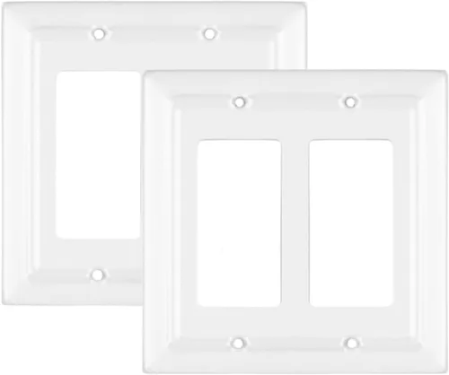 Miniatura 20 de Monarch Abode Placa de cubierta de interruptor de luz basculante – 4 placas de pared blancas decorativas arquitectónicas para tomacorrientes, placas