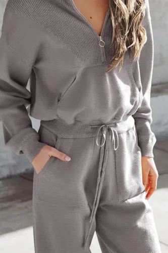 Miniatura 35 de PRETTYGARDEN Conjunto de suéter de 2 piezas para mujer, sudadera con cremallera, pantalones deportivos, ropa casual