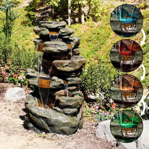 Miniatura 5 de Alpine Corporation Fuente de suelo de cascada para exteriores de 51 pulgadas de alto, diseño resistente a la intemperie con luces LED que cambian