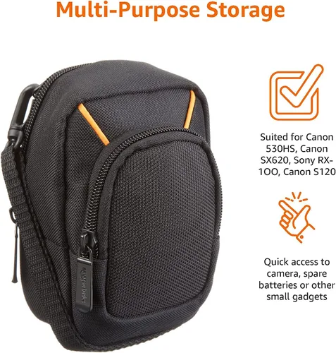 Miniatura 9 de Amazon Basics - Funda grande para cámara de apuntar y disparar, dimensión interior 5.2 x 3.2 x 1 pulgadas, negra, sólida