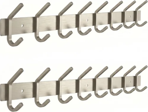 Miniatura 8 de Perchero de Pared Blanco – Riel de Ganchos de Acero Inoxidable de 15 Pulgadas con 5 Ganchos Dobles Resistentes para Abrigos – Perchero Montado