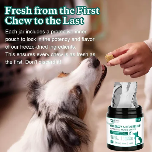 Miniatura 8 de NATURE TARGET Masticables liofilizados para aliviar la alergia para perros, con probióticos, calostro para la salud inmunológica, antipicazón