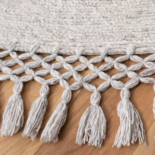 Miniatura 5 de SAFAVIEH Sahara Collection SAH490A - Alfombra de borlas hecha a mano estilo bohemio, redonda de 3 pies, color beige