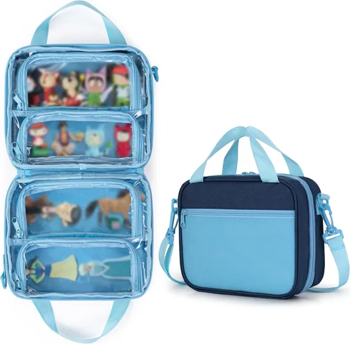 LoDrid Funda compatible con personajes Toniebox (hasta 20), figura de soporte para reproductor de audio con asa y correa para el hombro, azul, solo