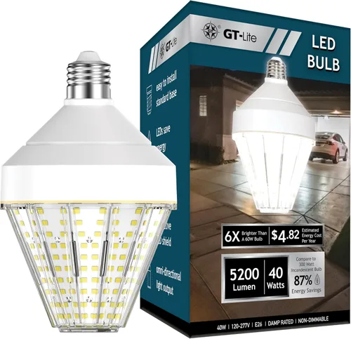 GT-Lite Bombilla LED de mazorca de maíz de 5200 lúmenes, 40 vatios, equivalente a 300 vatios, color de luz diurna de 5000 K, base E26, bombilla de