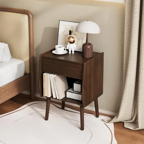 Miniatura 10 de ZIYOO Mesa auxiliar móvil de madera maciza de 3 niveles con ruedas, mesita de noche de madera, organizador de almacenamiento de diseño flotante