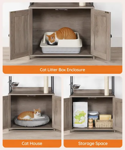Miniatura 4 de HOOBRO Árbol para gatos con caja de arena, torre para gatos de 58.7 pulgadas de alto con muebles de caja de arena oculta, con poste rascador