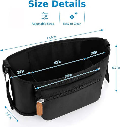 Miniatura 7 de Accmor Organizador universal para cochecito con bolsa desmontable para teléfono, organizador de cochecito, accesorios para Uppababy, Baby Jogger