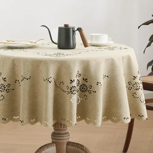 Miniatura 19 de Wracra Mantel redondo de macramé impermeable, estilo lino de granja, resistente a las arrugas, lavable, para interiores y exteriores