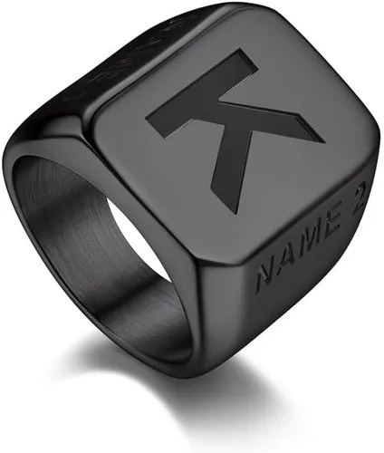 Miniatura 23 de Bandmax Anillos de sello para hombre, acero inoxidable, chapado en oro de 14 quilates, negro, minimalista, simple, anillo para hombres y mujeres
