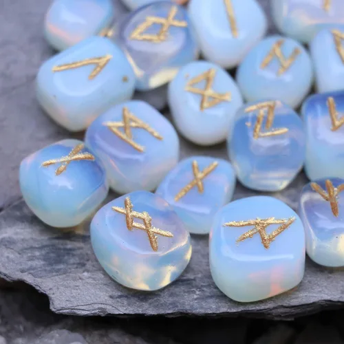 Miniatura 6 de Crocon Juego de piedras de runa oplaita con alfabeto Futhark de élder, símbolo grabado para generador de energía, equilibrio de chakras, protección