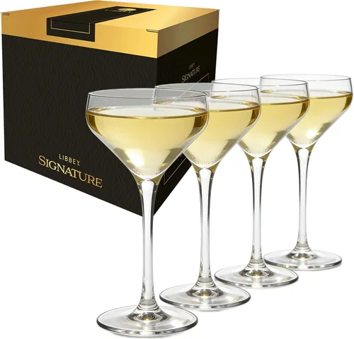 Juego de 4 Copas Cupé de la Firma Greenwich de Libbey, Copas de Champán Atemporales para Bebidas y Postres, Copas de Cóctel para Todas las Ocasiones