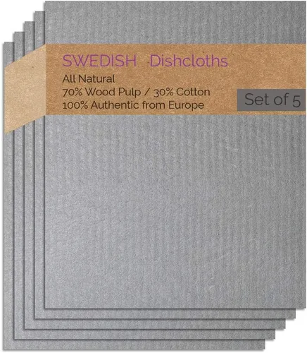SWEDEdishcloths - Toallas de esponja de celulosa - Juego de 5 paños suecos (gris)
