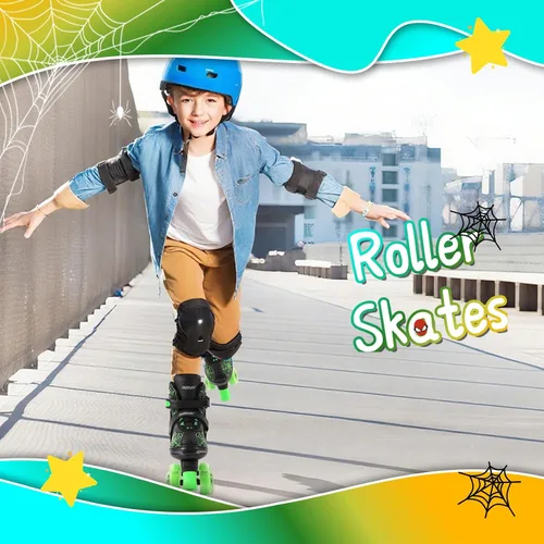 Miniatura 6 de Patines de ruedas Nattork para niños y niñas, patines cuádruples ajustables en 4 tallas para niños con ruedas iluminadas, genial regalo de Verde