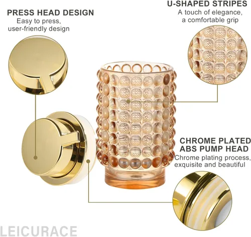 Miniatura 2 de Dispensador de jabón líquido de vidrio, dispensador de líquido rellenable con bomba dorada, dispensador de jabón para las manos para baño, cocina