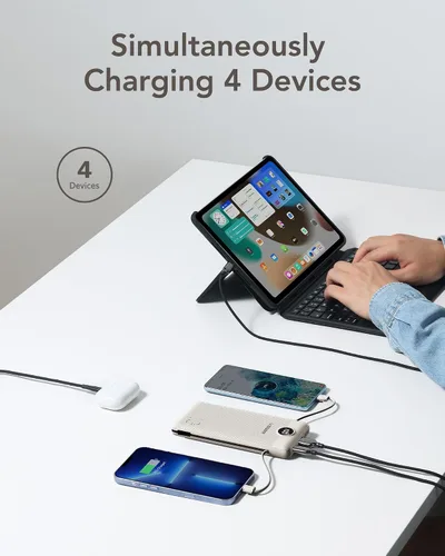 Miniatura 4 de VEGER Cargador Portátil con Enchufe de CA Integrado y Cables, Todo en Uno 10000mAh Batería Externa Ultra Delgada Esenciales de Viaje, Paquete