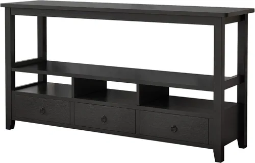 Mesa consola vintage con cajones y estantes, MDF y patas de madera maciza, 57.9 pulgadas de profundidad x 14.2 pulgadas de ancho x 29.9 pulgadas de