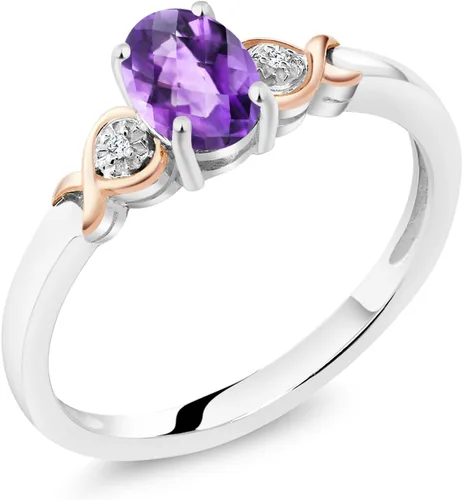 Miniatura 12 de Gem Stone King Anillo de compromiso de plata de ley 925 y oro rosa de 10 quilates, piedra preciosa ovalada de 0.276 x 0.197 in, con acento