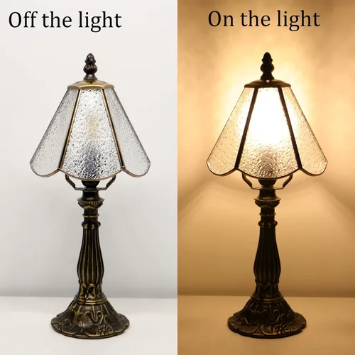 Miniatura 4 de Tiffany Style Table Lamp White Diamond Stained Glass Lamp 14 Inch Small Lamp,Desk Lamps,6X6X14 Inch,Bronze Resin Base, Antique Lamp,Mini Accent