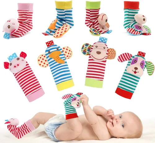 BLOOBLOOMAX Sonajeros de calcetín para bebés 0-24 meses, juguetes educativos de animales para pies de bebé