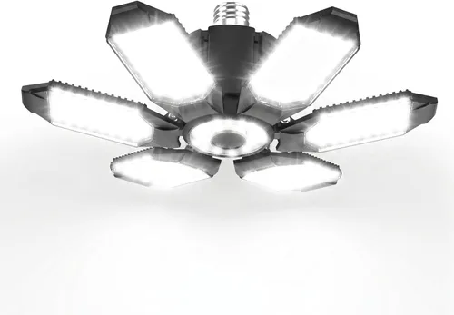 BRAINIAC Bombilla LED para garaje de 150 W, 15000 lm, luces de techo de garaje deformables con 6 paneles ajustables, E26/E27, luces de tienda con