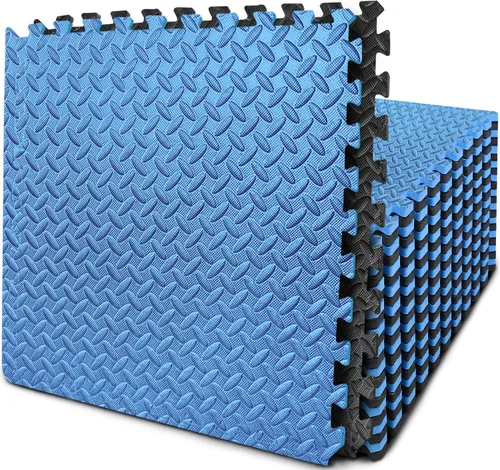 Miniatura 10 de BEAUTYOVO Tapete de ejercicio tipo rompecabezas con 12/24/48 baldosas de espuma entrelazadas para gimnasio, baldosas de espuma EVA de 24'' x 24'' 48