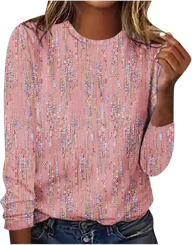 Cute Long Sleeve Tops for Women Dressy Casual Boho Floral Print Crew Neck Petite Shirts Fall Fashion Blouse 2023