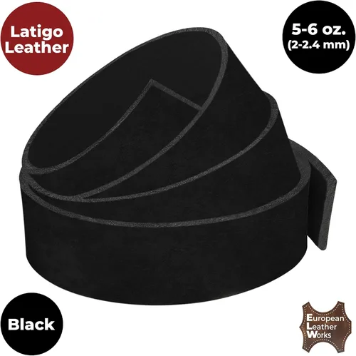 Miniatura 4 de ELW 5-6 oz (0.079-0.094 in) Latigo - Correas de cuero de grado para cinturón Tamaño: 1 x 50 pulgadas (1.0 x 50.0 in) Negro Cuero de vaca