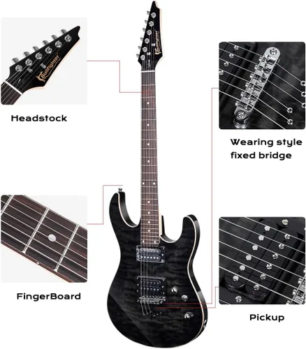 Miniatura 5 de Bullfighter - Kit de guitarra eléctrica de tamaño completo de 39 pulgadas, 6 cuerdas extra, púas, estuche, correa para hombro, cable (D170) (negro)