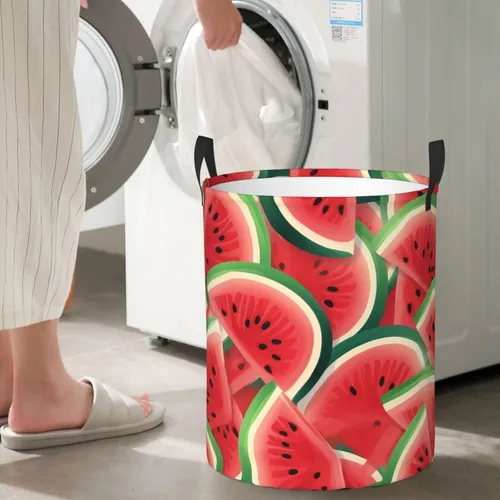 Miniatura 7 de Watermelon Slice print Circular Hamper Waterproof Storage Bin Organizer Basket Laundry Hamper With Handles For Clothes Toys Small