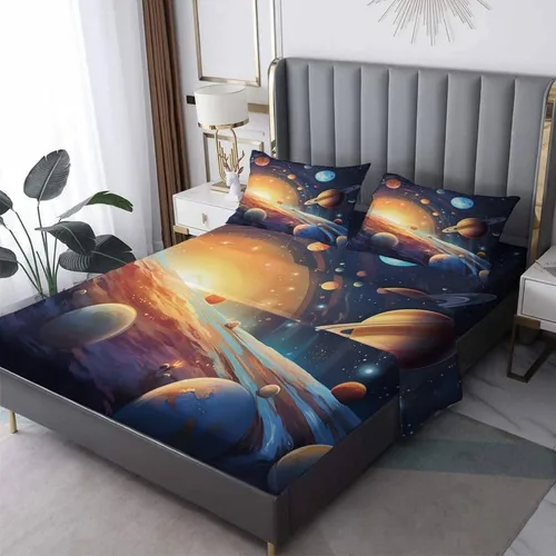 Solar System Sheets - Juego de sábanas de tamaño California King, sábanas de cama del espacio exterior, microfibra suave y bolsillo profundo,
