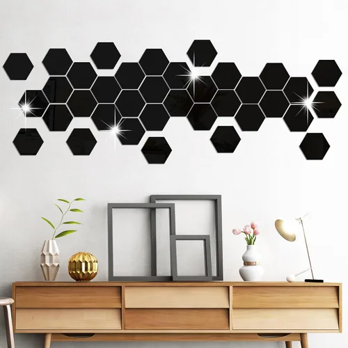 Miniatura 8 de RW-103 - 36 calcomanías acrílicas para espejo hexagonal, bricolaje, removibles, geométricos 3D, decoración de pared para dormitorio, sala de estar
